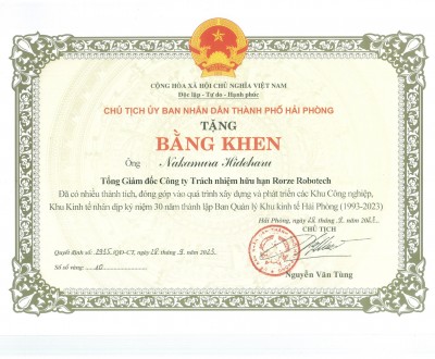 General Director of Rorze Robotech Co.,Ltd. – Mr. Hideharu Nakamura received a certificate of merit from the Chairman of Hai Phong City People’s Committee